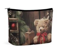 QWNMD Makeup Pouch Cosmetic Bag Lipstick Pouch Zipper Pouch Xmas Tree Branch Bear Doll Printed Organizer Portable Toiletry Bag Accessories, Xmas Tree Branch Bear Doll, 6.8 X 5.9 X 2.3 inch,