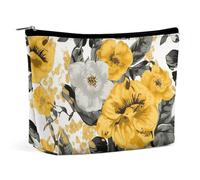 QWNMD Makeup Pouch Cosmetic Bag Lipstick Pouch Zipper Pouch Yellow Rose Printed Organizer Portable Toiletry Bag Accessories, Yellow Rose, 6.8 X 5.9 X 2.3 inch, Fashionable