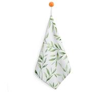 QWNMD Microfiber Hand Towels Small Towels with Hanging Loop Absorbent Soft Small Hanging Towel Green Leaves Printed Small Square Scarf for Use in The Kitchen Bathroom
