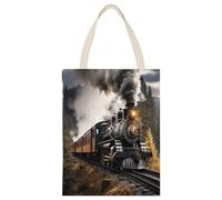 QWNMD Tote Handbags Steam Train Printed Tote Bag Shopping Bags Canvas Tote Bag for Women Shoulder Bag Reusable Grocery Bag Gift Bag, Steam Train, 35*45cm