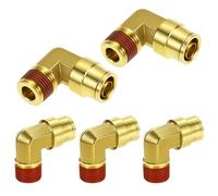 QWORK 1/2" Elbow DOT Push to Connect Air Line Fittings, 5 Pack 1/2" OD Tube x 3/8" NPT Thread 90 Degree Brass Union Swivel Elbow Joint, Air Brake Line Quick Connect Fittings