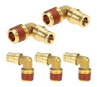 QWORK 1/4" Brass Push to Connect Air Line Fittings, 1/4" OD Tube x 1/4" NPT Thread, 5 Pcs 90 Degree Joint Elbow DOT Approved with Red Thread Sealant, Air Brake uick Connect Fittings