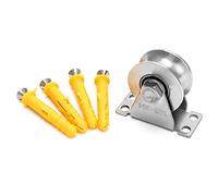 QWORK® 1 Pack U-Type Stainless Steel Pulley Block, Mute Bearings Sliding Roller Track Wheel, Swivel Lifting Rope Pulley Block for Wire Rope, Load Bearing: 400KG