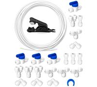 QWORK 10 m 6.35 mm (1/4 inch) water inlet pipe universal connection set, (Y + T + I + L type combo + shut-off valve) with hose cutter, suitable for most freezers