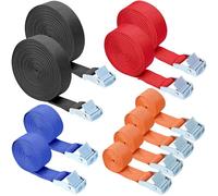 QWORK® 10 Pack Ratchet Straps in Assorted Lengths and Colors (1m/2m/4m/6m x 25mm), Cargo Tie Down Straps with Anti-Slip Claw Buckle