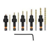 QWORK® 10 PCS Countersink Drill Bit Set - #4, #6, #8, #10, #12 - Titanium-Coated High-Speed Steel, Two-Flute Design, for Wood Drilling