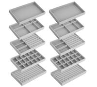 QWORK® 10 PCS Stackable Velvet Jewelry Organiser Trays for Drawer - 21x12x2.5cm - Gray Storage Display for Earrings, Rings, Necklaces, Bracelets