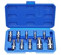 QWORK® 10-piece Vielzahn cap set, 1/2'', 1/4'', 3/8'' drive, innervelzahn cap M4-M18, high gloss chrome-plated