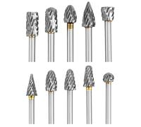 QWORK® 10 Pieces Rotary Deburring Set, Double Cut Carving Bits with 1/8" Shank, for DIY, Woodworking, and Metal Carving