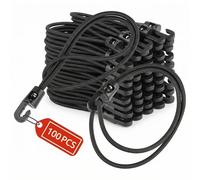 QWORK® 100 Pcs 10 Inch/25 cm Bungee Cords with Hooks - Multi-Purpose Elastic Straps with Hooks for Tarpaulin/Luggage/Tents Canopy Fixing