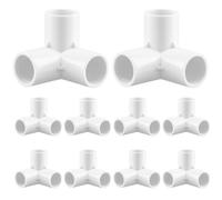 QWORK® 10PCS 3 Way Pipe Fittings, 20mm Inner Diameter (White), PVC Plastic Pipe Corner Connectors