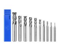 QWORK® 10pcs 4-Flute End Mill Set 2/3/4/5/6/7/8/9/10/12mm, High Speed Steel Metric CNC Milling Cutter Drill Bits for Wood, Aluminum, and Steel
