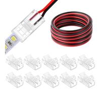 QWORK® 10PCS RGB LED Light Connector 2 Pin 8mm with 20m 22 AWG Extension Cable, Gapless Connectors Kit for Quick 8mm LED Strip to Wire Connections