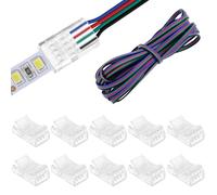 QWORK® 10PCS RGB LED Light Connector 8mm with 5m 4 Pin Extension Cable (22 AWG), Gapless Connectors Kit for Quick 8mm LED Strip to Wire Connections