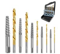 QWORK® 10PCS Screw Extractor & Left Hand Drill Bits Combination Set, Titanium Coated HSS, 2-7.5 mm