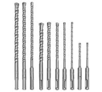 QWORK® 10PCS SDS Plus Rotary Hammer Drill Bit Set, With Tungsten Carbide Tips Forconcrete, Brick, And Stone And Masonry