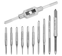 QWORK® 10pcs Taps Bit Set - HSS Small Hand Screw Thread Taps M1-M3.5 with Adjustable Tap Wrench - Professional Tapping Tool for Soft Metals, Wood, and Plastic