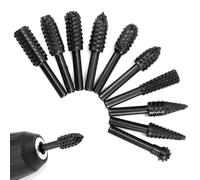 QWORK® 10PCS Wood Carving File Drill Bits, 1/4" Shank,45# Steel,- Compatible with Soft Wood, Plastics, Rubber