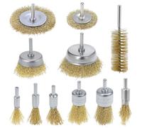 QWORK® 11 Pcs Wire Brush Drill Attachments Set, Brass Coated Carbon Steel Wheel Cup & End Brushes with 1/4 Inch Shank for Rust Removal, Paint Stripping, Metal Polishing & Surface Prep