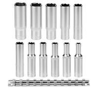 QWORK® 11-Piece Socket Spanner, 4-13 mm 1/4 Inch Hexagonal Long Sockets, Chrome Vanadium Steel