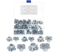QWORK® 110 Pcs Four Pronged T Nuts Assortment Kit -M4/M5/M6/M8/M10, 4 Pronged Threaded Insert T Nuts for Wood Furniture and Cabinets