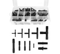 QWORK® 113 Piece Hose Connector Set - 12 Sizes T Piece Straight Piece and Reducer - for Windscreen Washer Hose, Garden Hoses and Irrigation System