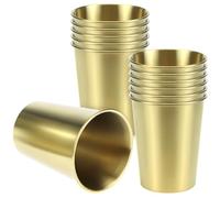QWORK 12 Ounce Stainless Steel Pint Cups, 12 Pack 350ml 304 Steel Cup, Metal Drinking Glasses, Shatterproof Cups, Gold
