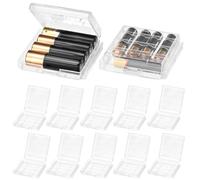 QWORK® 12 Pack Clear Battery Storage Case Organiser - Interlocking AA AAA Holder for Home, Office & Travel - Transparent Protective Storage Case with Secure Snap Fastener