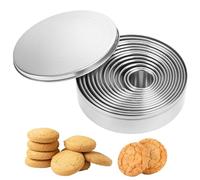 QWORK® 12 Piece Plain Round Cookie/Pastry Cutter Set - 304 Stainless Steel -Ø3-12CM with Storage Tin
