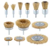 QWORK® 12 Piece Wire Brush Wheel Cup , Brass Coated Wire Brush For Drill , 1/4"(6mm) Shank , For Paint Removal , Cleaning Rust And Abrasive