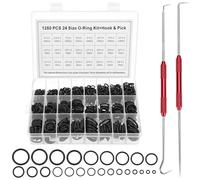 QWORK® 1280 Pcs Rubber O-Ring Assortment Kit (24 Sizes) with Precision Pick & Hook Set - Quality Nitrile Rubber, OD 6mm-28mm - for Plumbing, Pressure Washers & Automobiles