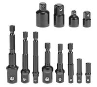 QWORK® 12pcs Impact Socket Adaptor Set, 1/4", 1/2", 3/8" Socket Spanner nut, 4 adapters,Black
