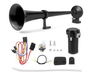 QWORK® 12V 125db Air Horn Super Loud 45cm Single Trumpet Truck Air Horn with Compressor for All 12V Vehicles Lorries Cars Trains Boats (Black)