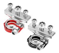 QWORK® 12V 3-Way Automotive Battery Terminals, Tinned Brass Top Post Clamp Connectors for Cars, Vans, Caravans, Motorhomes, Positive and Negative Set, Red and Black, 2Pcs