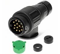 QWORK 13 Pin Waterproof Trailer Plug 12V with Green Protective Cover for Truck RV Boat Caravan
