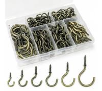 QWORK® 135 Pcs Ceiling Hooks, Screw in Hooks, Cup Hooks, 6 Sizes, Bronze for Hanging Plant, Keys, Hats, Light Hanging Supplies