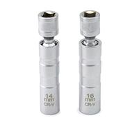 QWORK 14mm&16mm Magnetic Swivel Spark Plug Socket, Thin Wall Magnetic Rotating 3/8" Drive 12 Point Standard Spark Plug Socket Removal Tool 360-degree Rotation for Maximum Flexibility