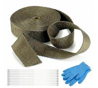 QWORK® 15 m X 5 cm Titanium Motorcycle Exhaust Wrap Roll, Exhaust Manifold Downpipe Heat Wrap Roll, 10Pcs Stainless Steel Ties + Gloves