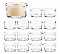 QWORK® 15 Pack Glass Candle Holder, Tea Light Candlestick Holders, 4.5cm Diameter, for Weddings, Parties, Home Décor