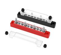 QWORK® 150A 12V Bus Bar with 4xM6 Studs & 6xM4 Screws,Power Distribution Terminal Block for Car, Boat, Marine, Solar Systems, Black & Red