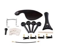 QWORK 15Pcs 4/4-3/4 Size Violin Fiddle Accessories Kit - Ebony Wood - Tailpiece, Tuning Pegs, Chin Rest, Endpin, Tail Gut, Fine Tuners, Chin Rest Clamp - Violin Parts & Accessories