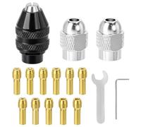 QWORK® 16 pieces drill chuck, 0.5 mm - 3.2 mm brass drill chuck set with wrench, metal nuts, compatible with Dremel