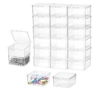 QWORK® 18 Pieces Mini Clear Plastic Organizer Box Set, PP Storage Case for Jewelry, Beads, and More,65 x 65 x 35 mm