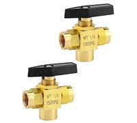 QWORK 2 Pack 1/4" NPT Brass Instrument 3 Way Ball Valve, L Port Panel Mounted Instrument Fitting, NPT Female