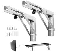 QWORK® 2 Pack 10" Heavy Duty Folding Shelf Brackets for Wall Mounted Folding Tables Benches Shelves - Stainless Steel - Max Load 150kg I 330lb