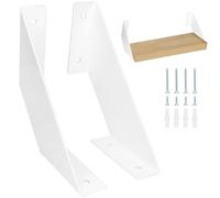 QWORK® 2 Pack 15 cm White Shelf Brackets, Solid Iron Shelf Supports for Wall Mounted Wooden Shelves, with Screws and Wall Plugs