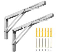 QWORK® 2 Pack 16" Heavy Duty Folding Shelf Brackets for Wall Mounted Folding Tables Benches Shelves - Stainless Steel - Max Load 150kg I 330lb