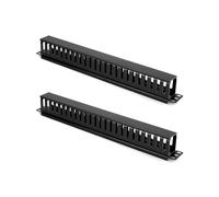 QWORK 2-Pack 1U 19"" Server Rack Cable Manager with 24 Slots- Metal Cable Management Bar for Data Center and IT Network - Black, WD31571