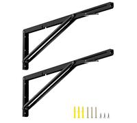 QWORK® 2 Pack 24" Heavy Duty Folding Shelf Brackets for Wall Mounted Folding Tables Benches Shelves - Iron Bracket with Black Finish - Max Load 150kg I 330lb