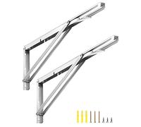 QWORK® 2 Pack 24" Heavy Duty Folding Shelf Brackets for Wall Mounted Folding Tables Benches Shelves - Stainless Steel - Max Load 150kg I 330lb